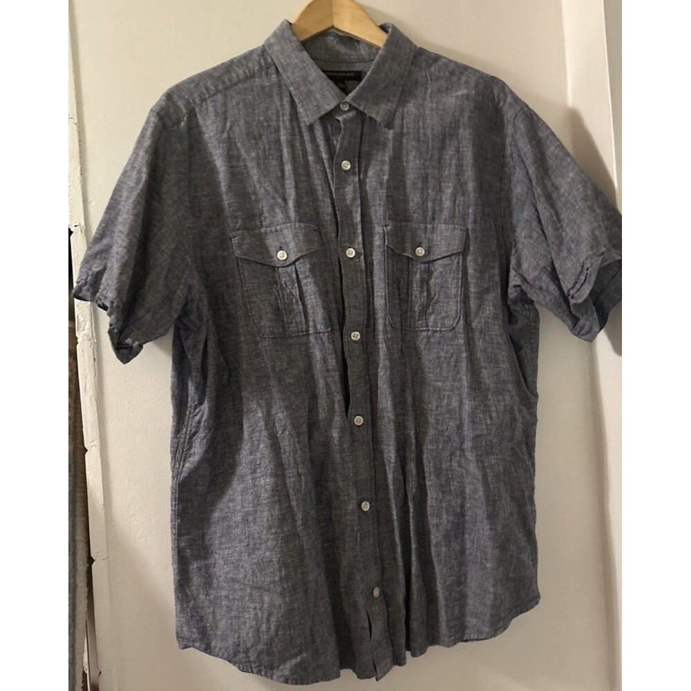 Banana Republic Shirt Mens XL Blue Linen Blend Short Sleeve Button Up Casual